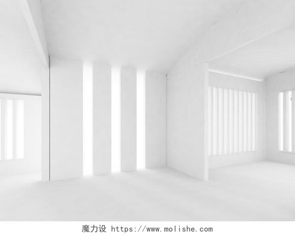 白色的墙壁空荡荡的房间3d 的内饰